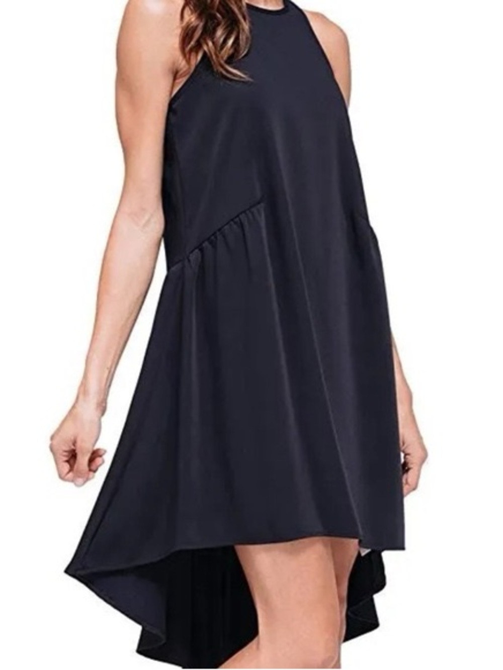 Pleione Ruffled Flounce Hi-Lo Shift Dress Black